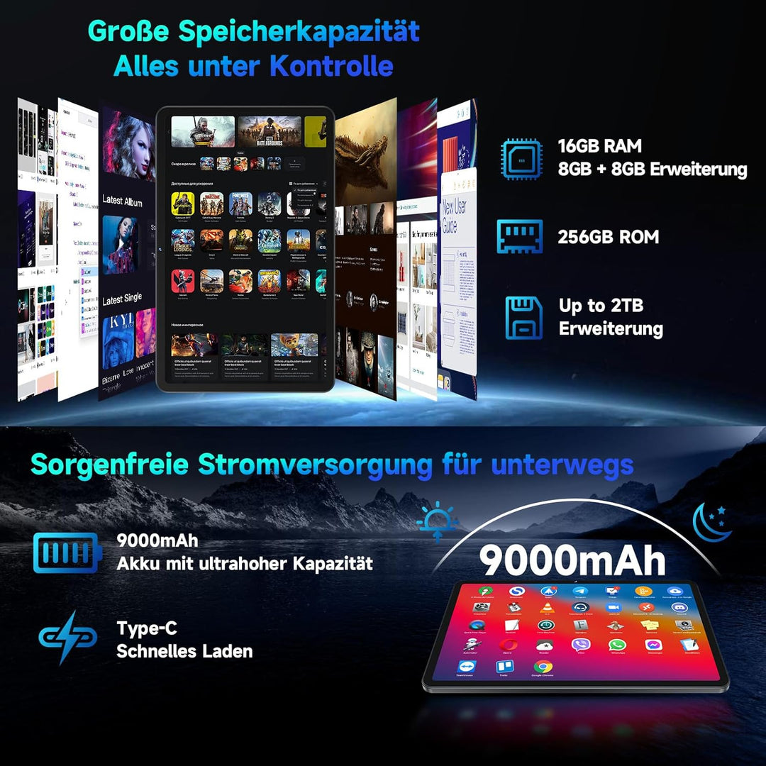 FEONAL Android 15 Tablet 12 Zoll 2K Display Helio G99 Gaming Tablet mit Tastatur/Stift/Maus, Gemini