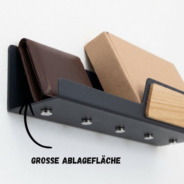 Astrein® | Schlüsselbrett Magnetisch | Schlüsselboard aus Holz | Eiche | Schlüsselhalter mit Ablage