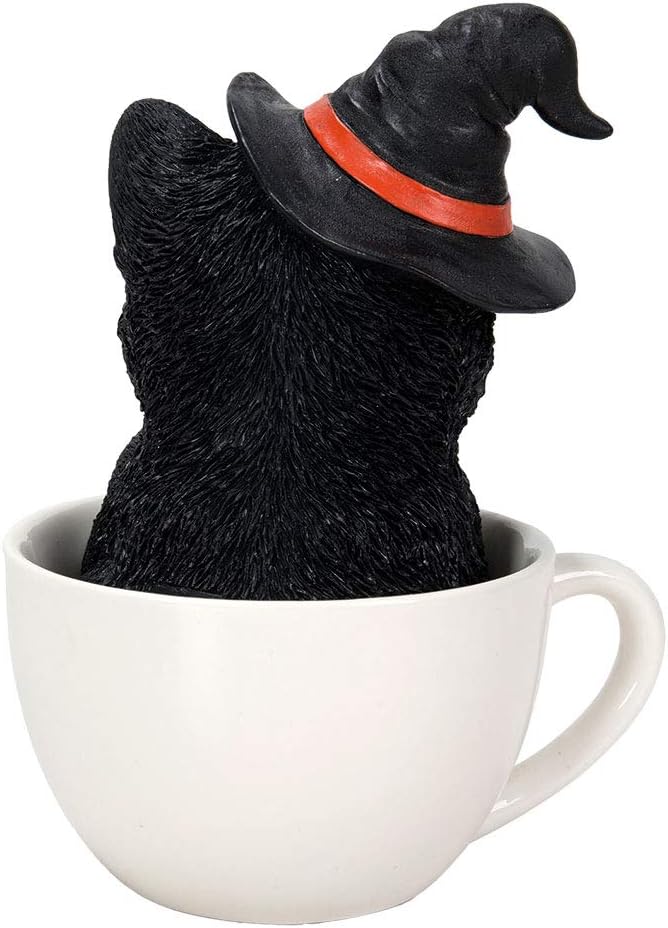 Pacific Giftware Schwarze Hexen Katze in Tasse 16 cm - Figur Deko Statue Halloween Kitty Hexenhut