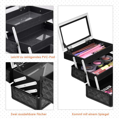 COSTWAY Beauty Case Schminkkoffer Kosmetikkoffer, Schmuckkoffer 23 x 15 x 18cm, Friseurkoffer mit Sp