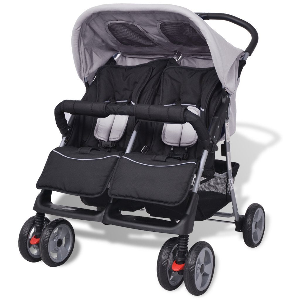 Festnight Klappbar Baby Zwillingswagen Zwillingskinderwagen Kinderwagen aus Stahl + Oxfordgewebe gee
