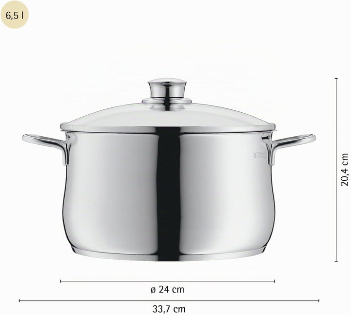 WMF Diadem Plus Kochtopf gross 24cm, Glasdeckel, Fleischtopf Induktion 6,5l, Cromargan Edelstahl pol