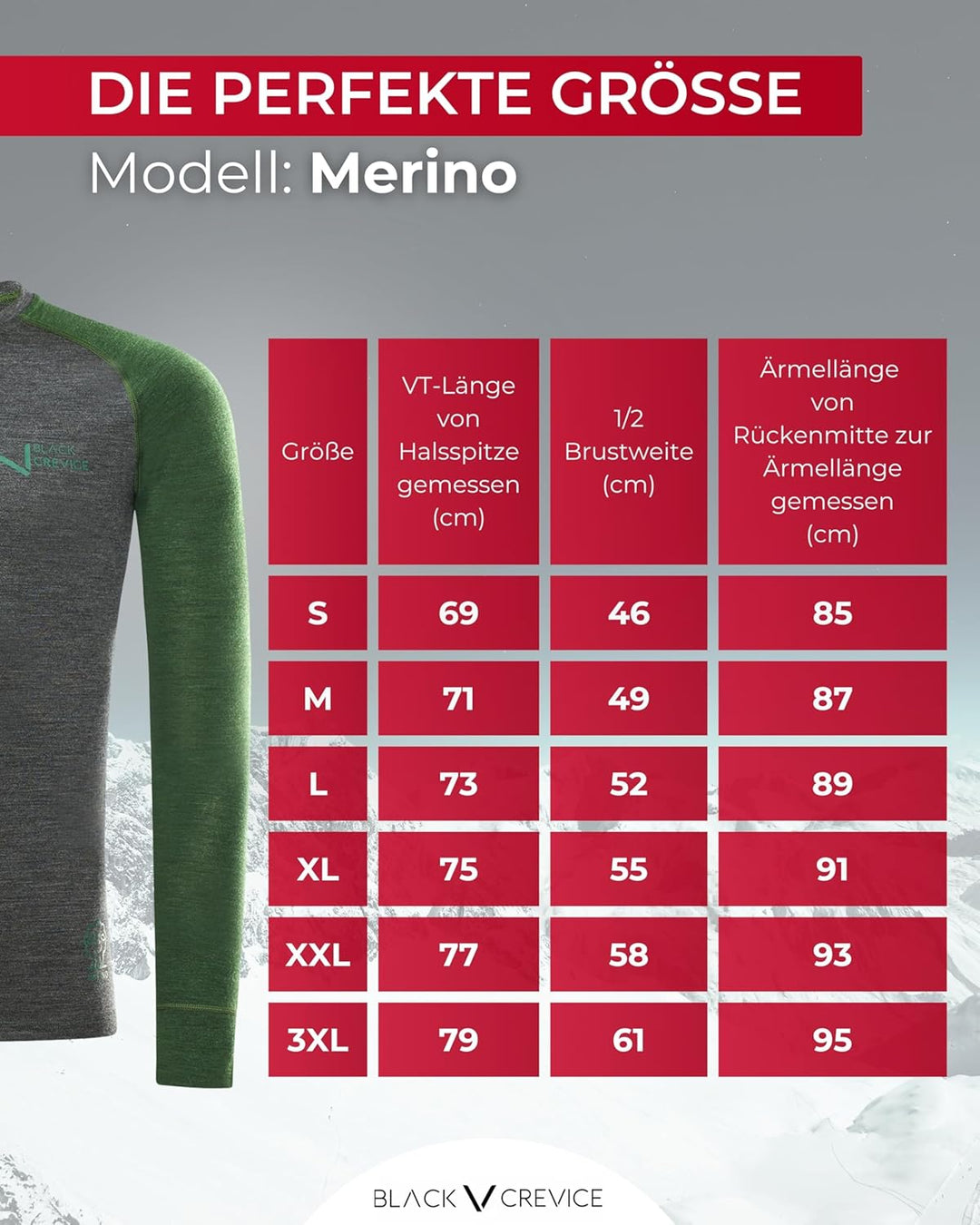 Black Crevice Herren Langarmshirt aus Merino Wolle S Anthracite/Forest Green, S Anthracite/Forest Gr