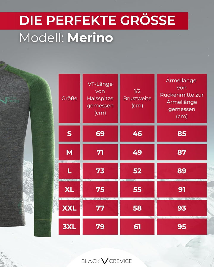 Black Crevice Herren Langarmshirt aus Merino Wolle S Anthracite/Forest Green, S Anthracite/Forest Gr