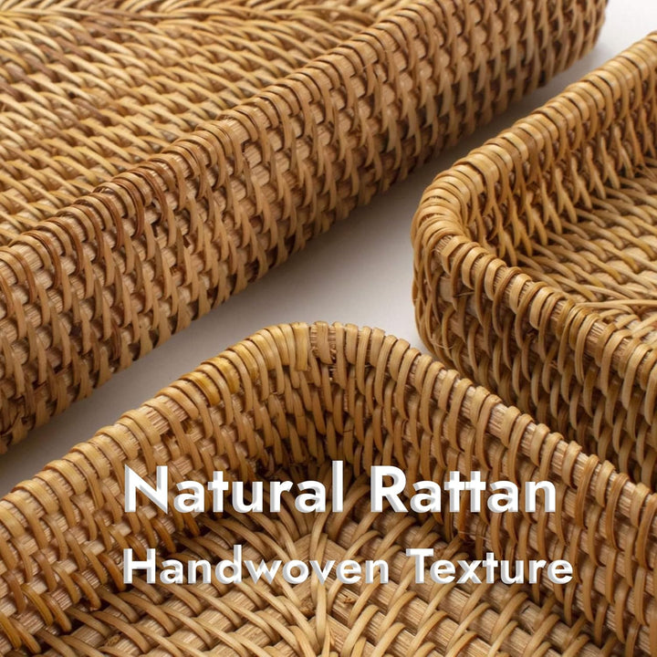 Rattan Serviertablett, Korbtablett Rechteckiges, Natürliches Gewebtes Dekoratives Tablett zum Organi