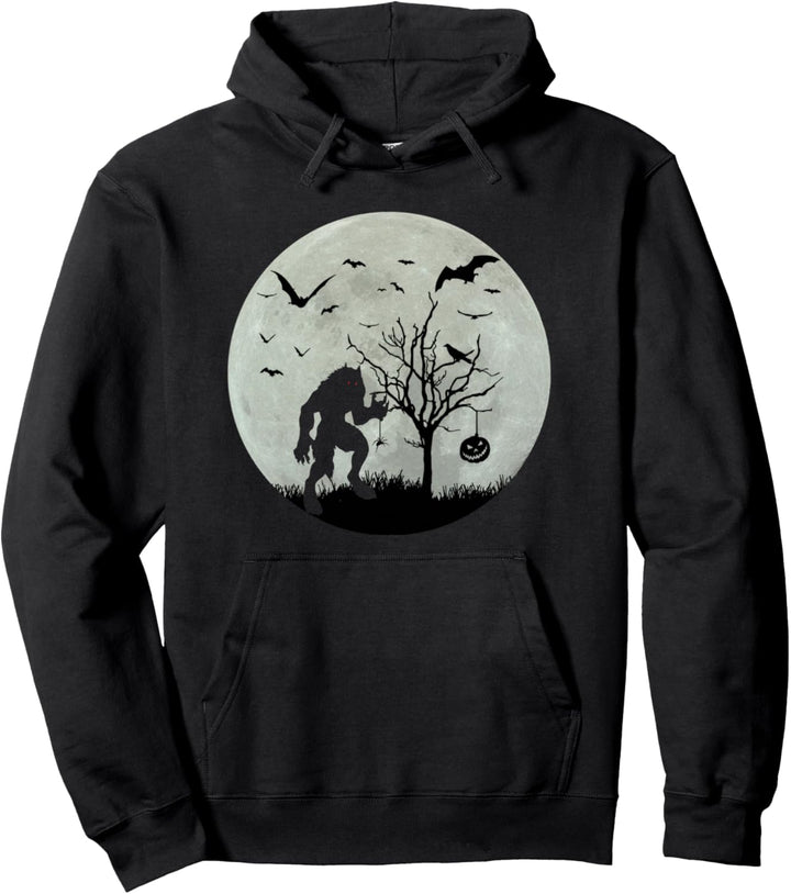 Werewolf Bats Spider Full Moon Scary Wolf Halloween Monster Pullover Hoodie
