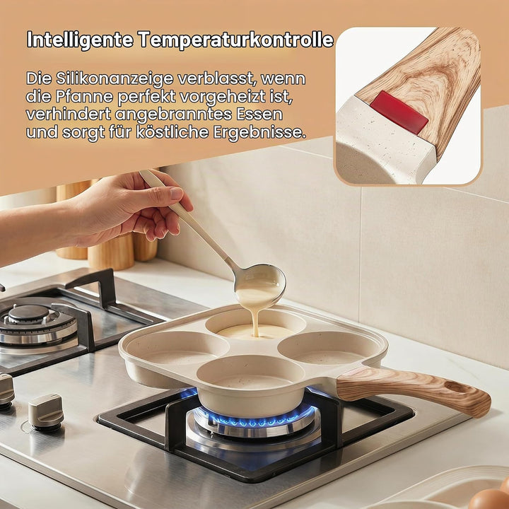 Spiegeleipfanne mit Deckel, 4 Loch Pancake Pfanne, Antihaft Aluminium Pfanne für Induktionsherd &amp; Ga