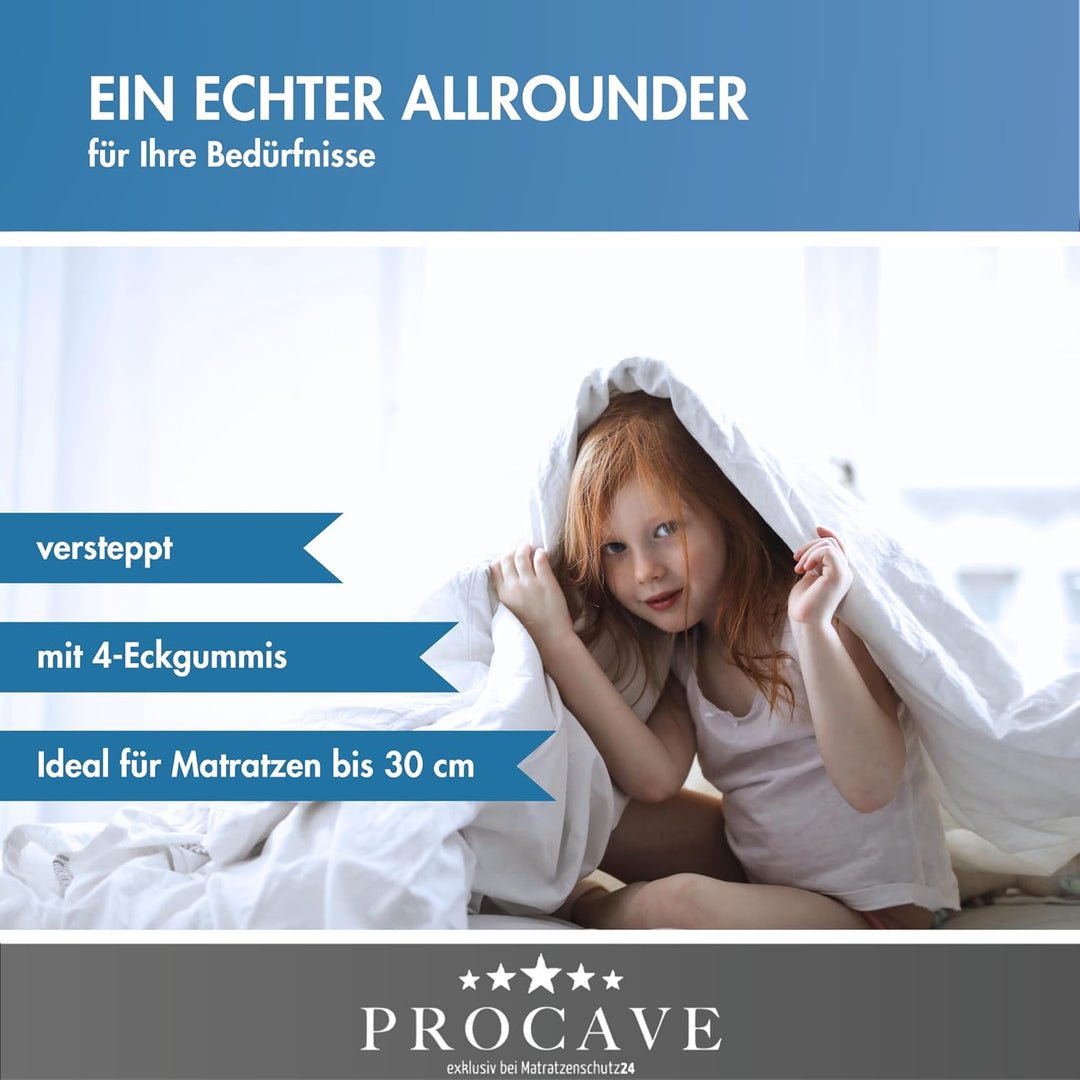 PROCAVE Matratzenauflage Lyocell-Tencel versteppt, Matratzenschoner mit 4-Eckgummis, Matratzen-Spann