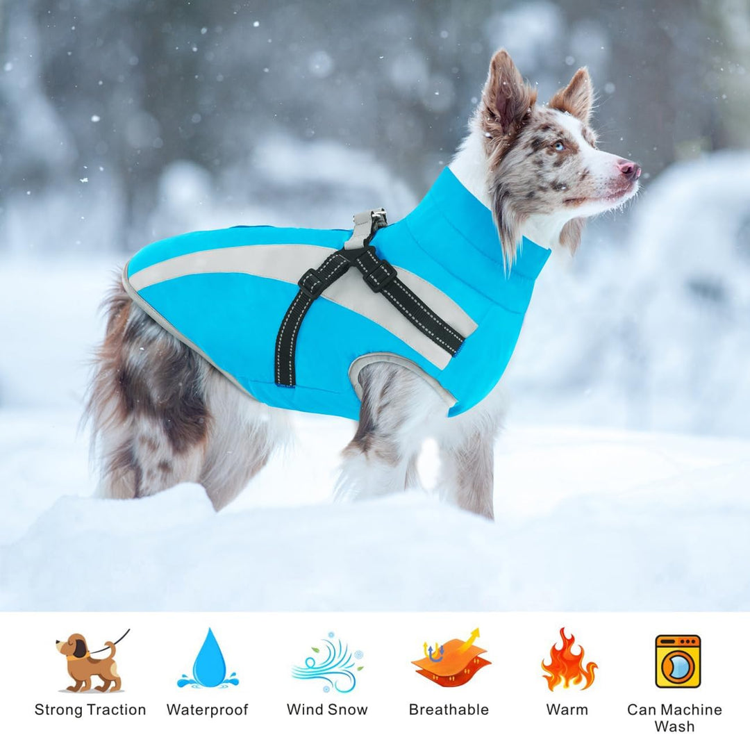 Wasserdichter Hundemäntelmit Geschirr Winter Warme Hundejacke Winddichte Haustier Kleidung Schneeanz