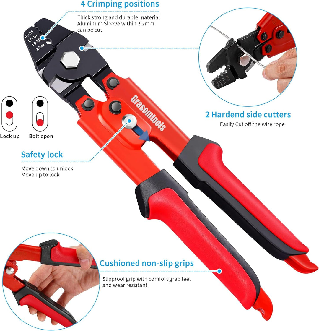Crimpzange, Drahtseil-Crimpzange, bis zu 2,2 mm Swager Crimper Angeldraht-Crimpzange mit 100 Stück A