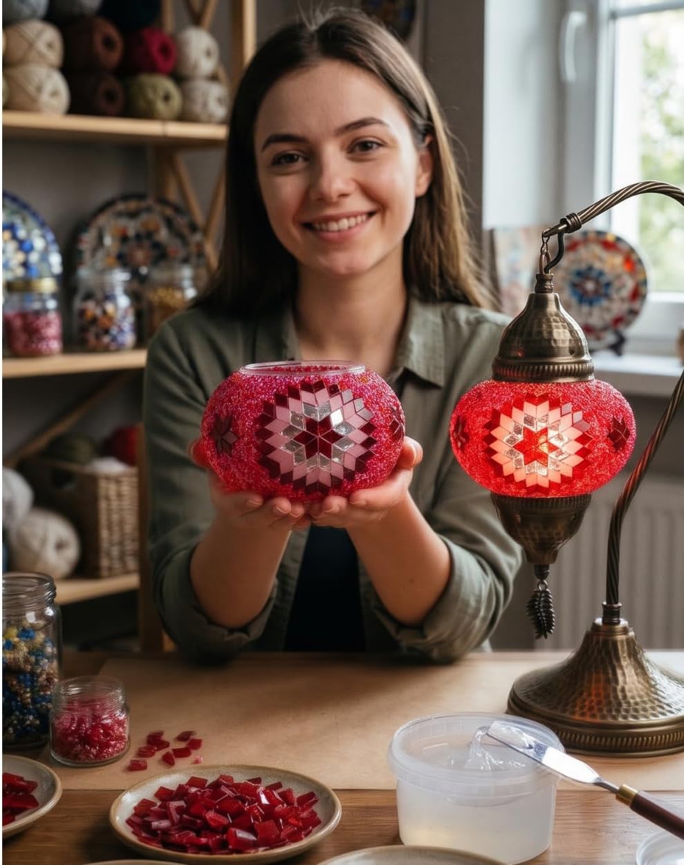 DEMMEX DIY Türkisches Mosaiklampen-Kit - Komplettes Kunst- und Handwerks-Geschenkset für Erwachsene