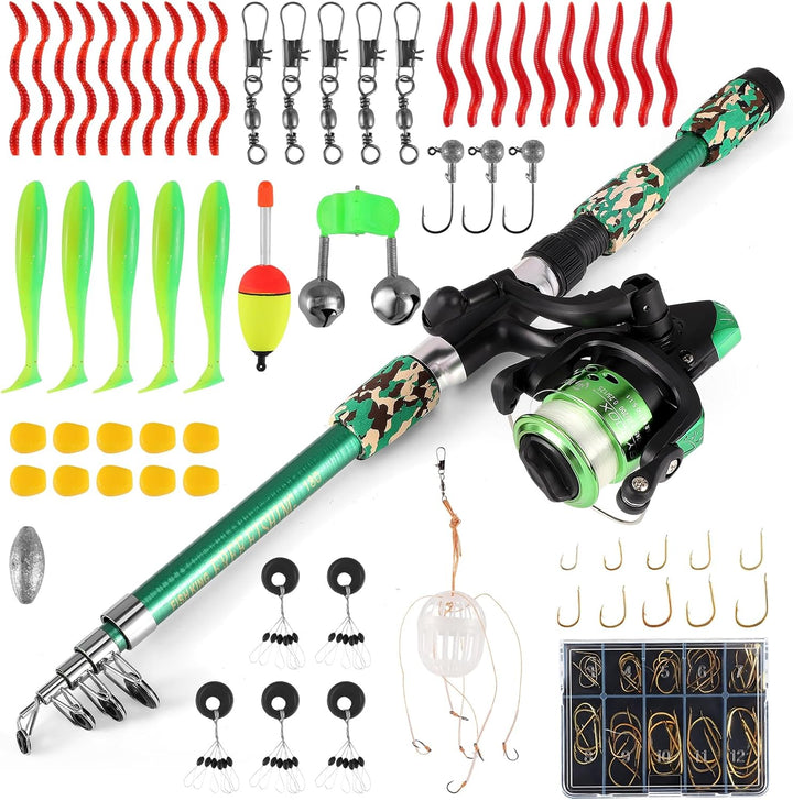 Angelset für Kinder, 3-10 Jahren Angelrute Set Kinder mit Angelrolle und Köder Set, 1.8m Kinderangel