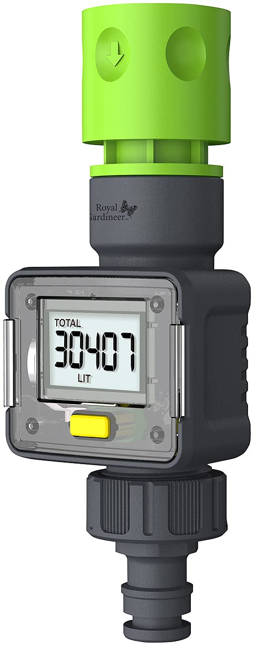 Royal Gardineer Wasseruhr: Digitaler Wasserzähler für den Gartenschlauch, mit 4 Zähleranzeigen (Durc