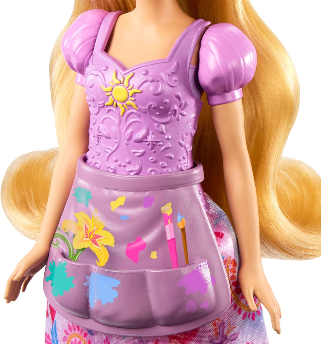 Mattel Disney-Princess-Spielzeuge, Rapunzel-Modepuppe mit 2 Looks, 9 Accessoires, 2 Oberteilen zum A