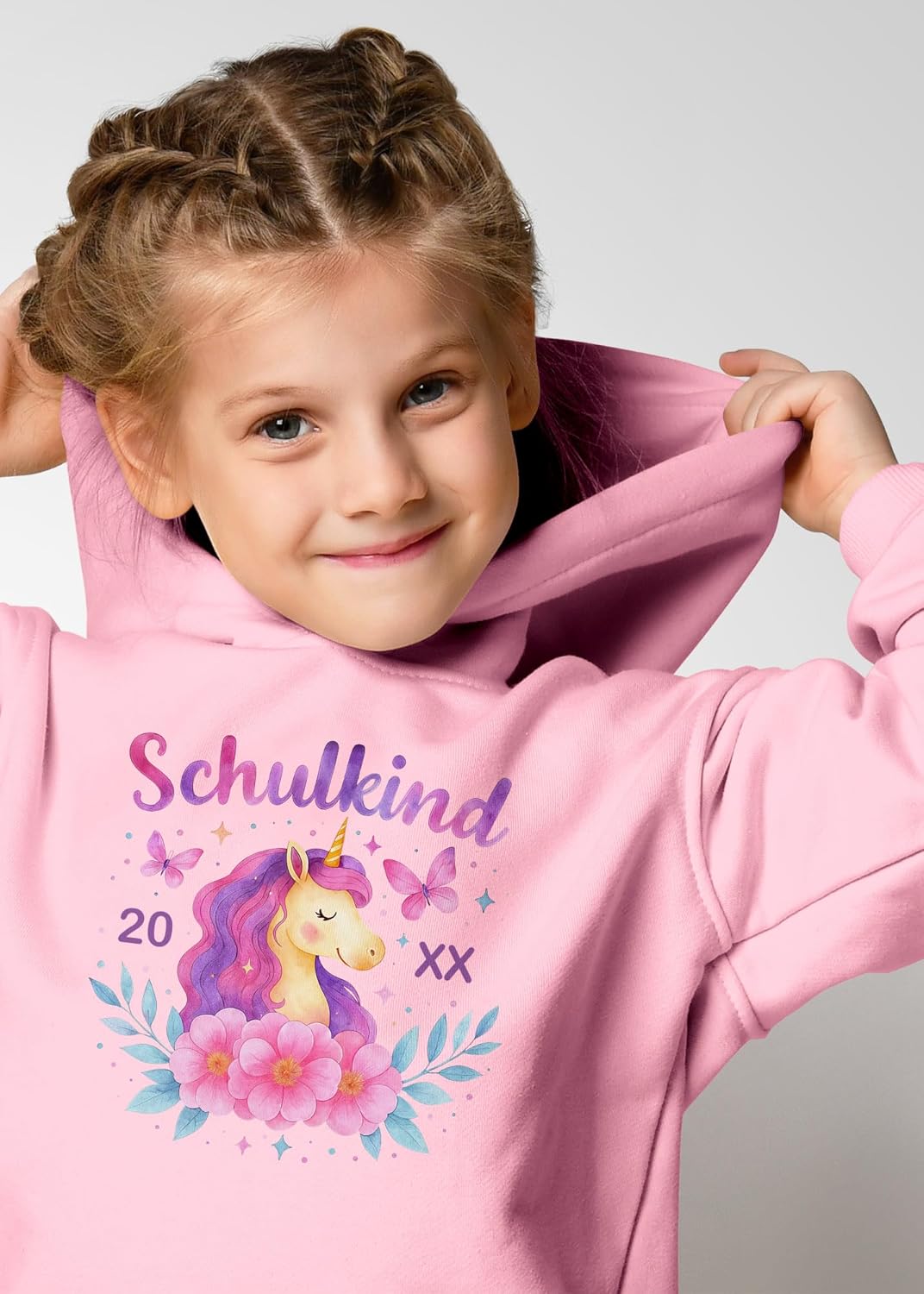 SpecialMe® Kinder Hoodie Mädchen Schulkind 2026 Einhorn Blumen Einschulung Geschenke mit Einschulung