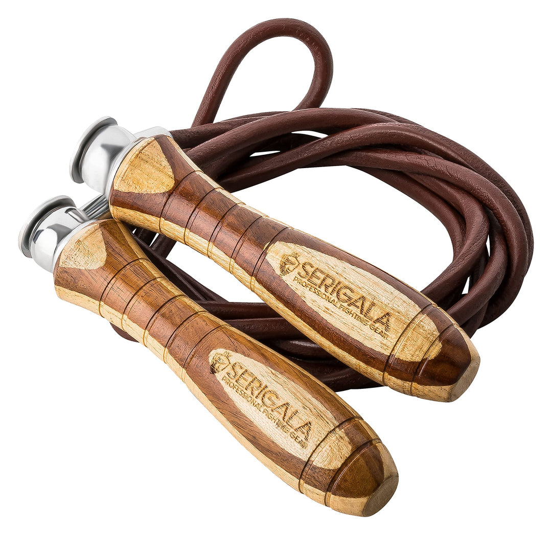 Serigala Profi Springseil aus Leder mit Holzgriffen - Lederspringseil mit Gewichten - Skipping Rope