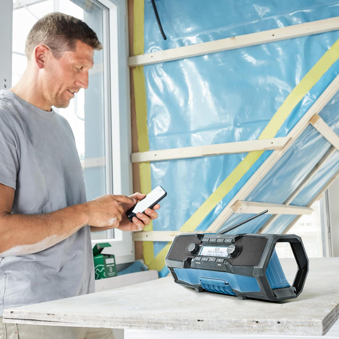 Bosch Professional 18V System Akku Baustellenradio GPB 18V-2 SC (Empfang über DAB+, Bluetooth, FM un