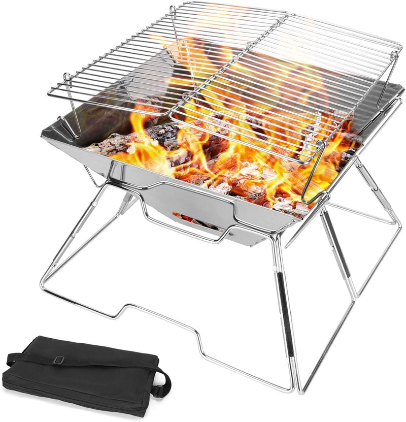 Odoland BBQ Feuerstelle Tragbare Lagerfeuerstelle Faltbarer Campinggrill 304 Edelstahl Grill für Cam