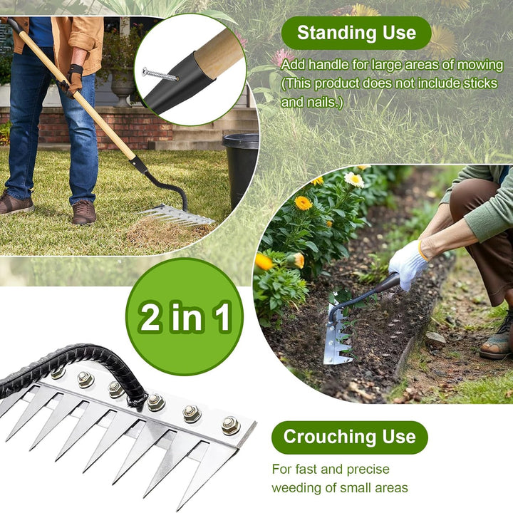 8 Zähne Unkrautrechen aus Karbonstahl,Garden Harke,Iron Rake 2.0,Rechen Garten Unkrauthacke,Heavy-Du
