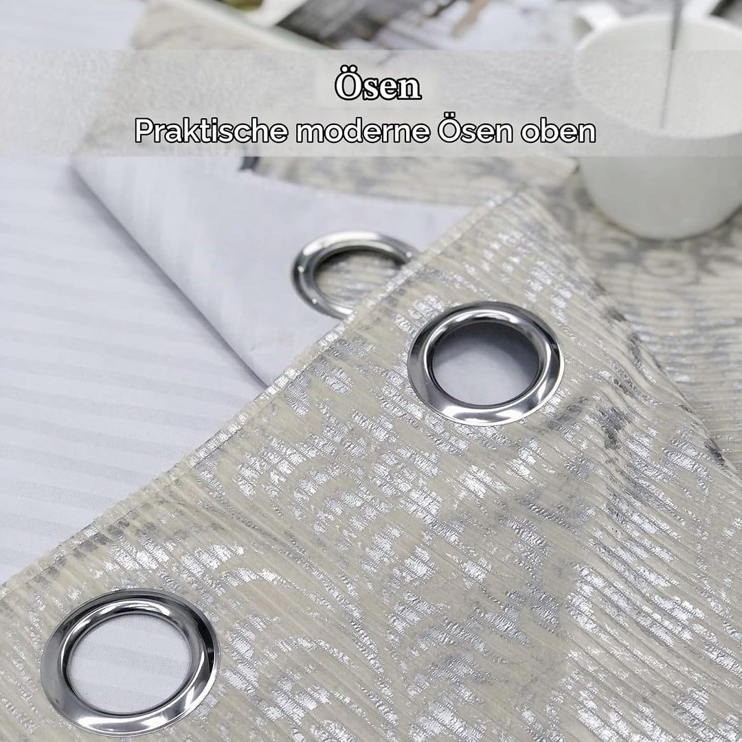 always4u 100% Blickdicht Vorhang Elegante Gardinen mit Sliber Muster Verdunkelung Schallschutz mit Ö