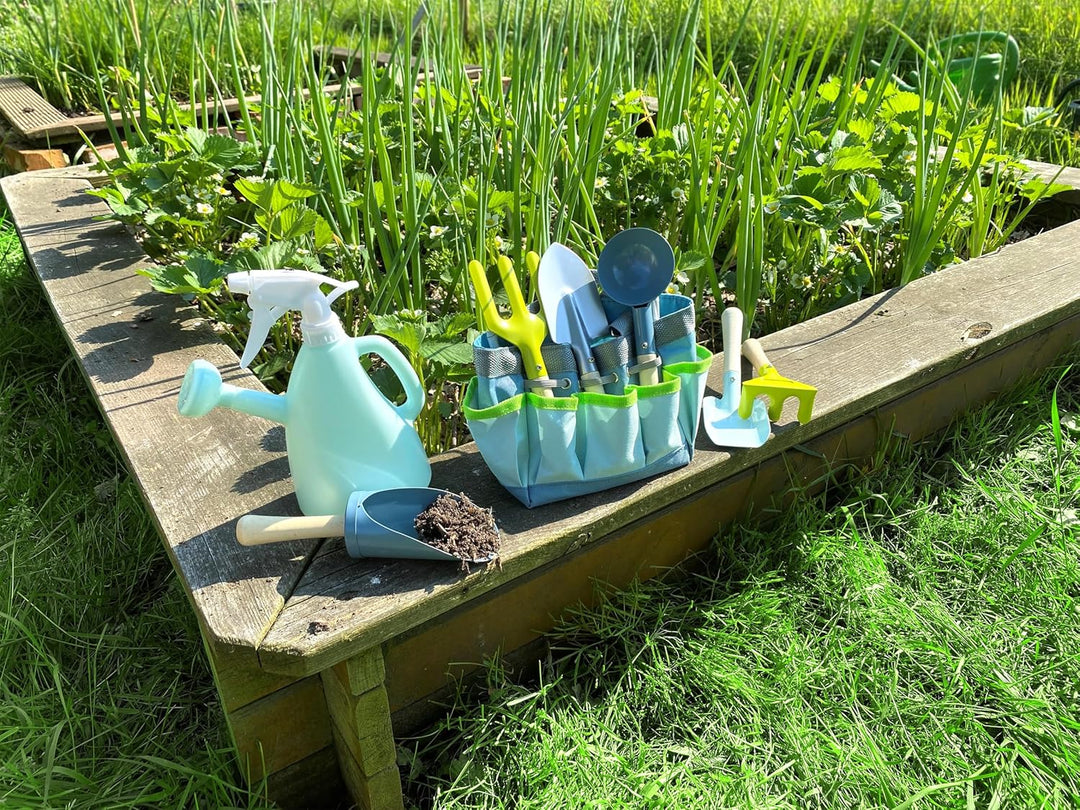 small foot Gartentasche mit Gartenwerkzeug aus Holz und Metall, Gartenspielzeug für Kinder ab 3 Jahr
