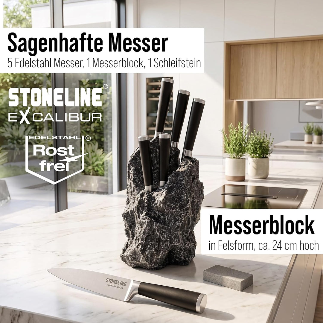 STONELINE® EXCALIBUR® Messerblock, bestückt, 6-teilig, rostfreier Spezialklingenstahl, Inklusive Sch