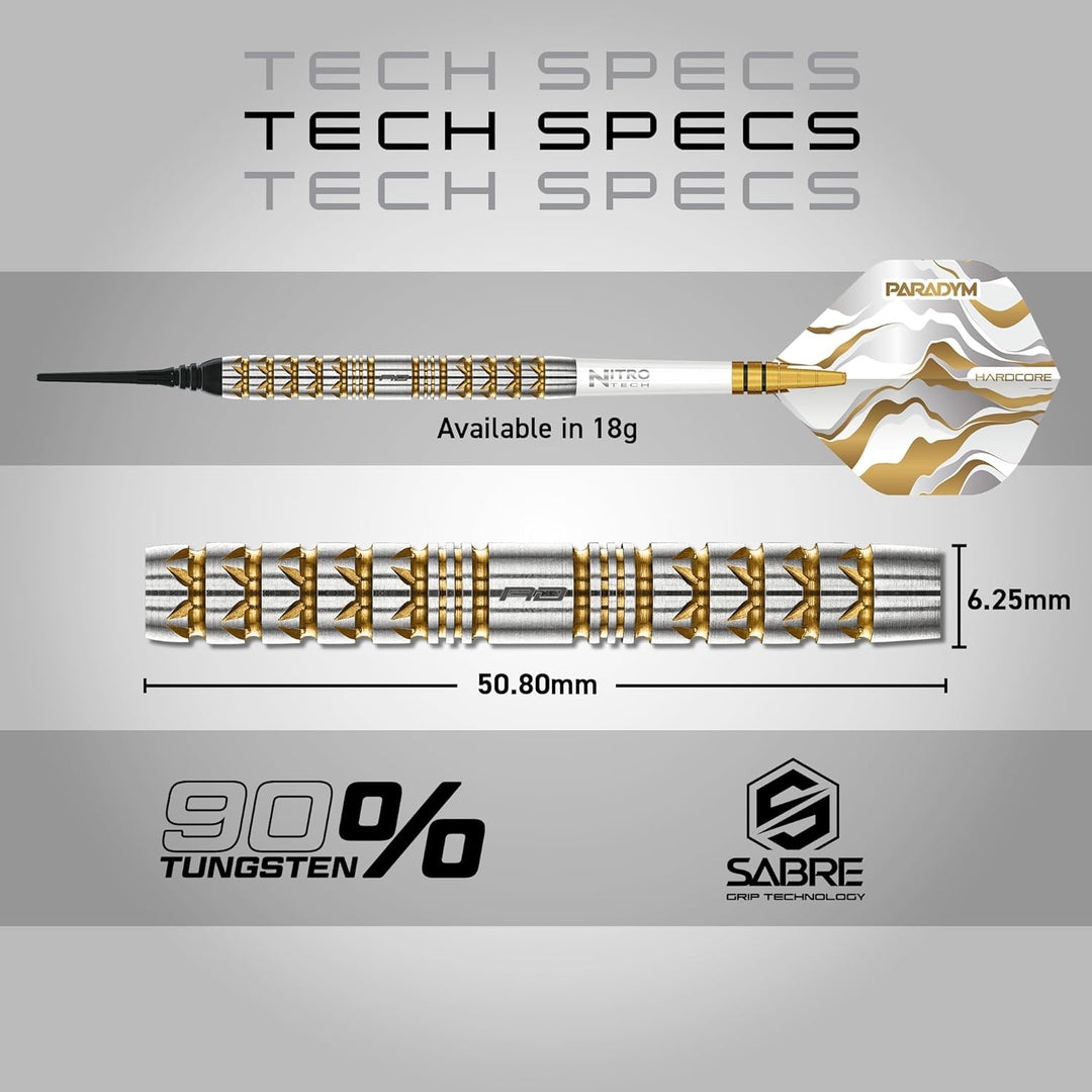 RED DRAGON Darts - Paradym Gold Serie Dart Pfeile - 90% Tungsten Profi Dartpfeile - Beinhaltet Dartf