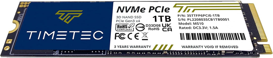 Timetec 1TB SSD NVMe PCIe Gen3x4 8 Gb/s M.2 2280 3D NAND TLC 600 TBW Hochleistungs-SLC-Cache Lese-/S