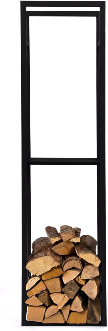 IDMarket - Vertikales Kaminholzregal, Stahl, schwarz, mit Regal, Höhe 170 cm, für Kamin