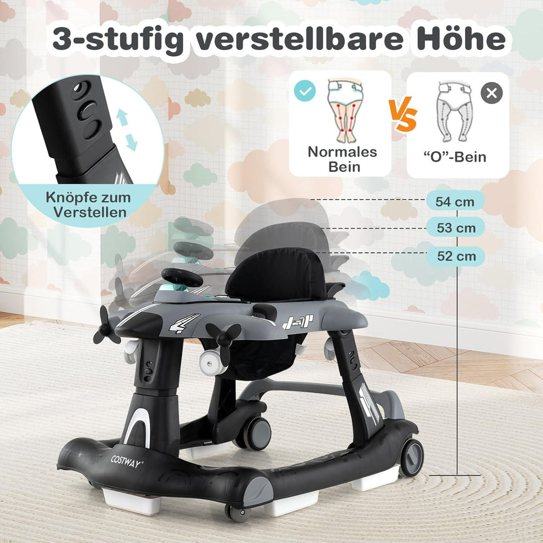 COSTWAY 6 in 1 Lauflernhilfe, Lauflernwagen klappbar mit verstellbarer Höhe & Geschwindigkeit, Baby