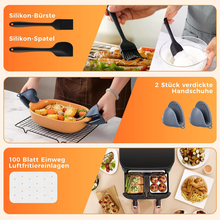 17PCS Zubehör Heissluftfritteuse für Ninja Foodi AF400EU AF300EU AF500EU, 7.6L-9.5L und meisten Dual