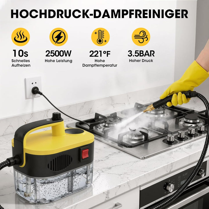 Dampfreiniger Hochdruckreiniger 6-stufig, 10s Aufheizzeit, 1200ml sichtbarer Tank, 105°C, 3,5Bar,Was