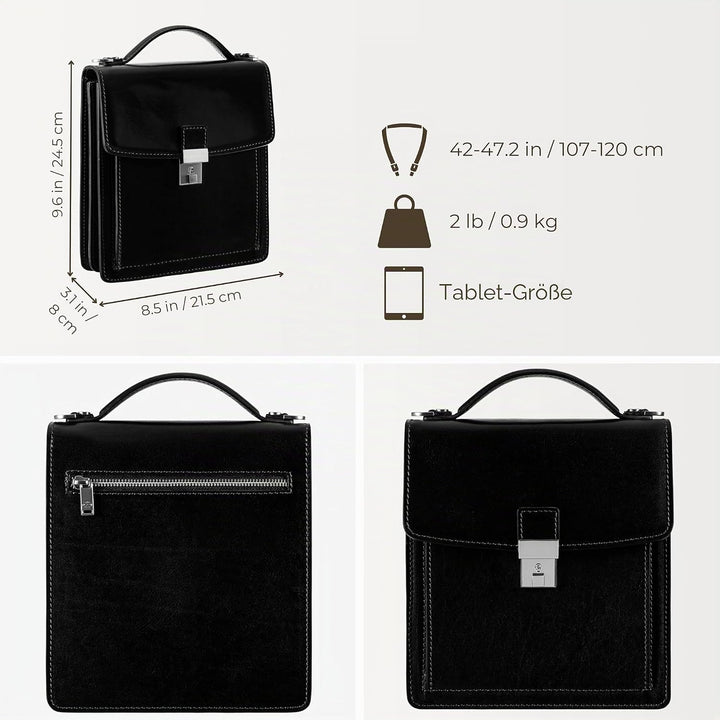 Time Resistance Leder Aktentasche - Leder Tasche Handgefertigt in Italien - Arbeitstasche mit Schult