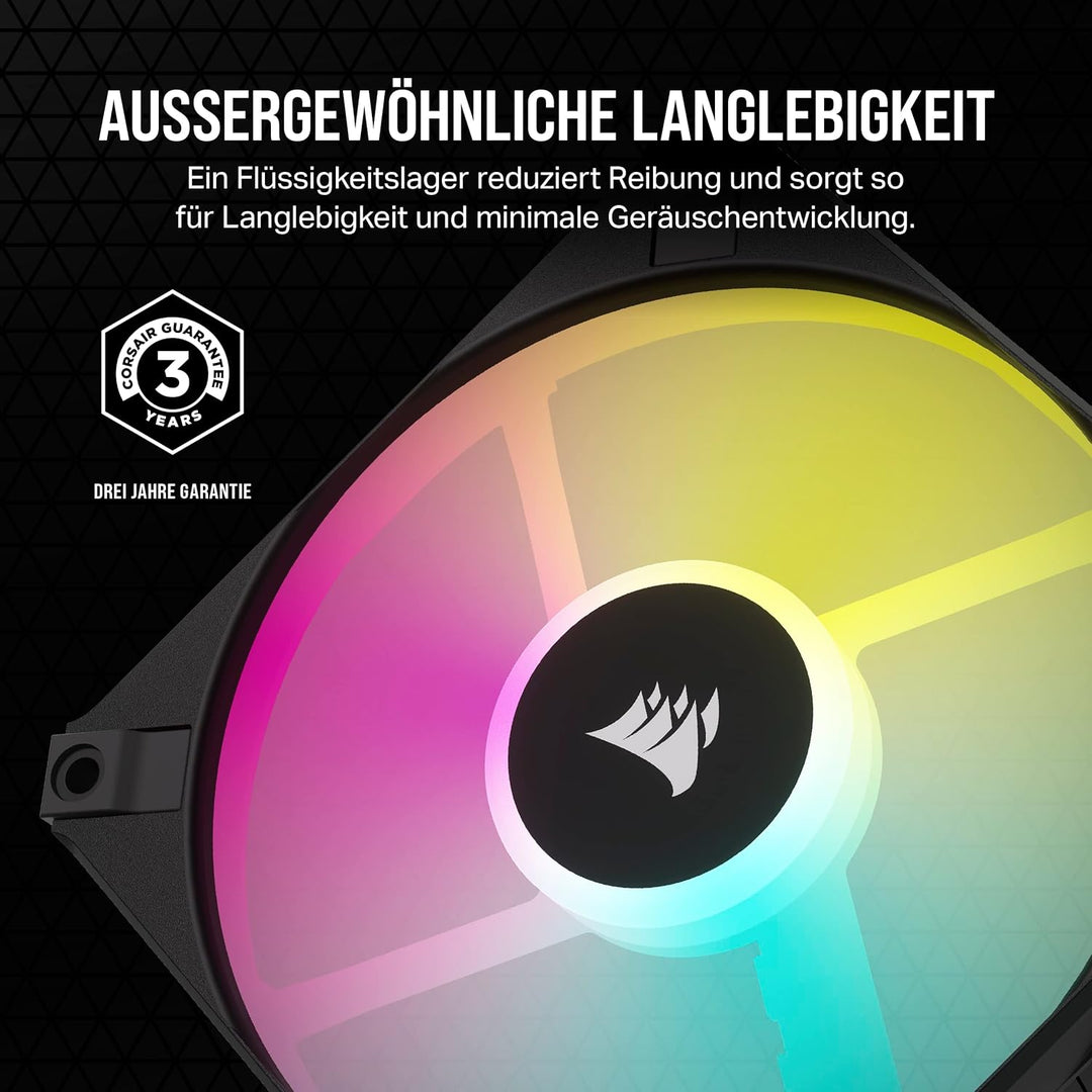 Corsair AF120 RGB Slim, 120-mm-PWM-Lüftersatz Mit Dynamischem Lager - Dünnes Profil Für Kleine Gehäu