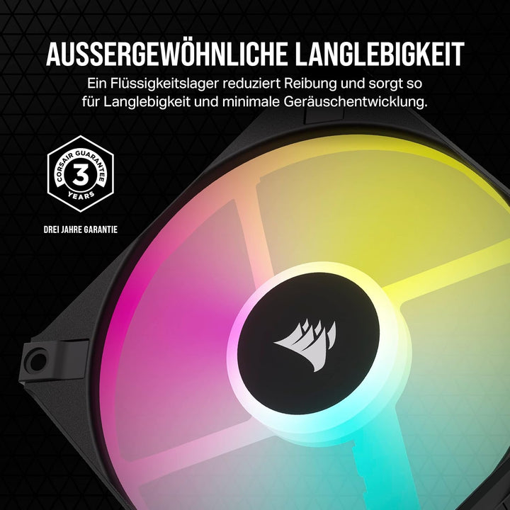 Corsair AF120 RGB Slim, 120-mm-PWM-Lüftersatz Mit Dynamischem Lager - Dünnes Profil Für Kleine Gehäu