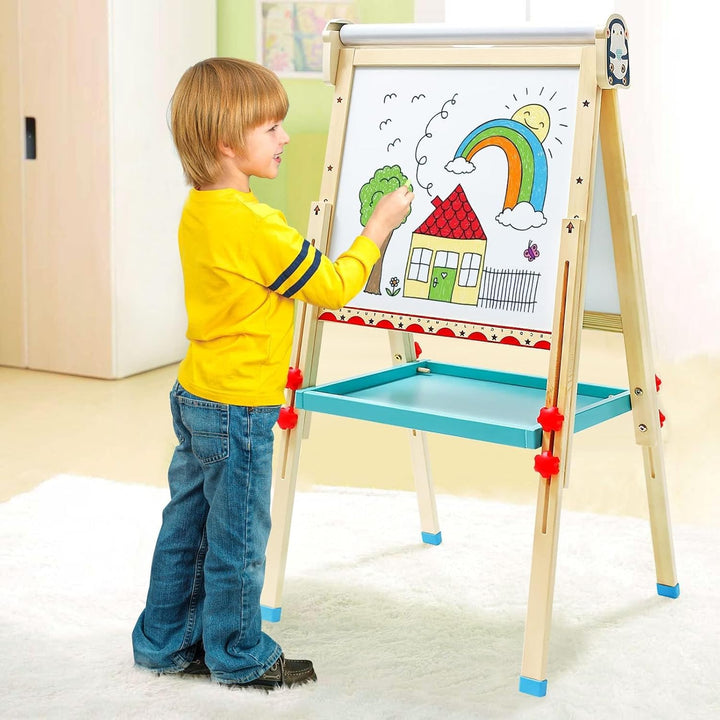 Kinder Staffelei mit Papierrolle doppelseitiges Whiteboard und Kreidetafel verstellbare Standstaffel