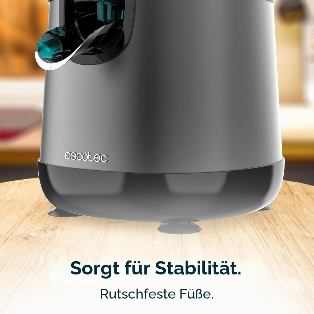 Cecotec Elektrische Hebel-Zitruspresse für Orangen und Zitrusfrüchte EssentialVita Hyden 120 Steel.