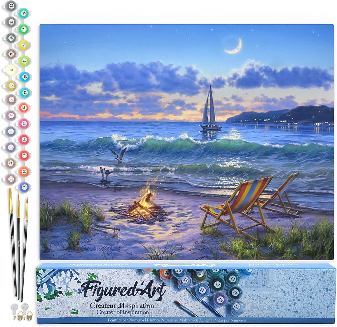 Figured'Art Malen Nach Zahlen Erwachsene Abendlicher Strandausblick - Paint by Numbers Basteln DIY B