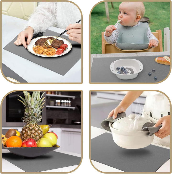 KERYCHIN Platzset aus Silikon und Rund Untersetzer Set mit Blattmuster, Hitzebeständig 230°C, Rutsch
