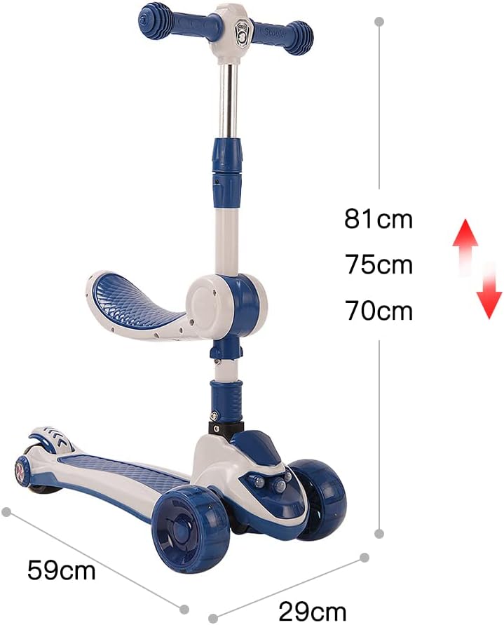 Tretroller mit 3 Rädern für Scooter, faltbar, bunt | rutschfeste Brücke höhenverstellbar mit LED-Lic