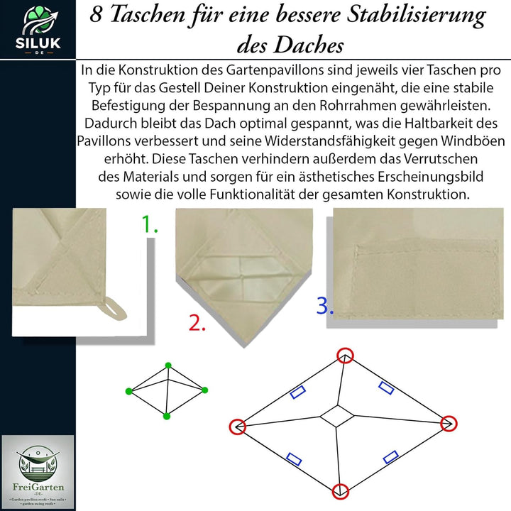 freigarten.de Ersatzdach für Pavillon 334 cm x 334 cm Sand Antik Pavillon Wasserdicht Material: Pana
