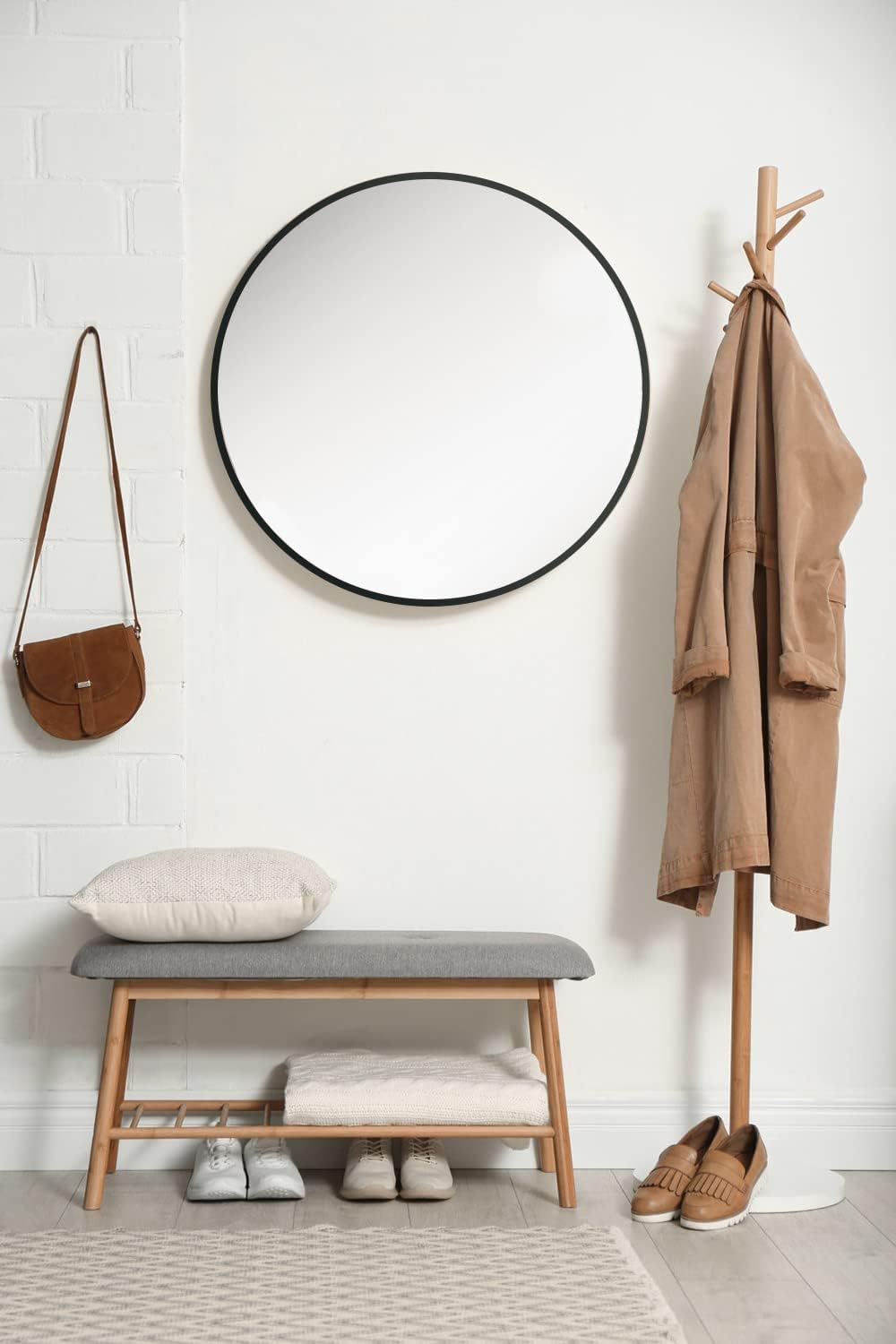 BD-Baode Wandspiegel Schwarz Rund Spiegel mit Metallrahmen Schminkspiegel HD Dekorative Wandspiegel