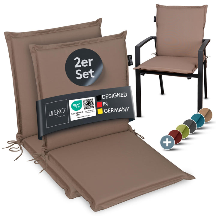 LILENO HOME Gartenstuhl Auflagen [2er Set - Niedriglehner] in Taupe - Bequeme Liegen als Sitzauflage