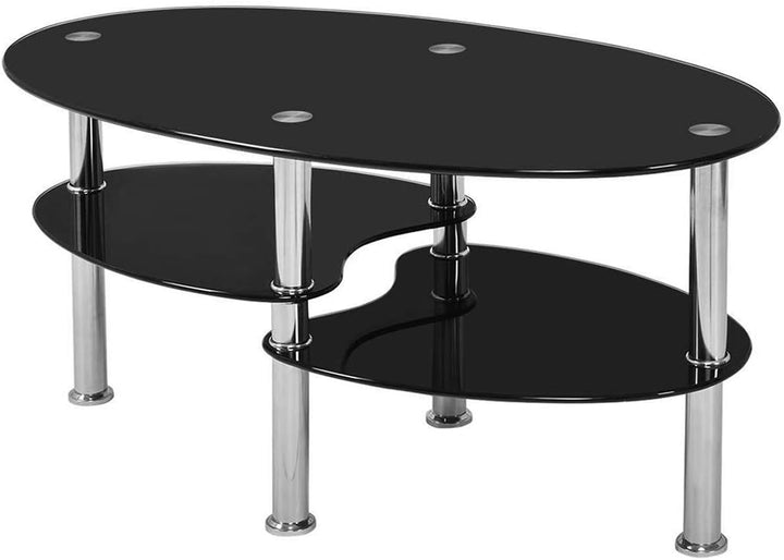 DDMINE Couchtisch, Gehärtetes Glas Wohnzimmertisch, Ovaler Couchtisch mit Rutschfesten Beinen und St