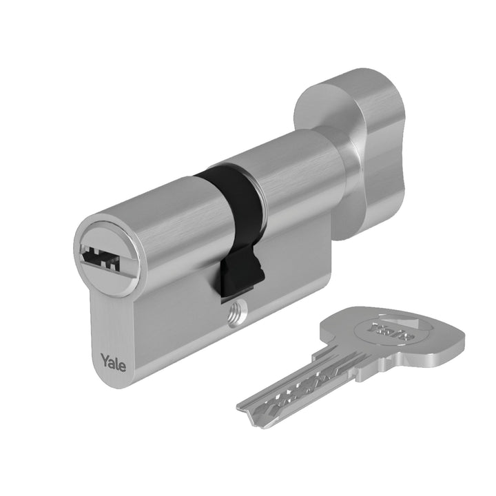 Yale Europrofil Zylinder 1000 PLUS Serie Drehknaufzylinder 30/30mm Nickel matt mit 4 Schlüsseln für