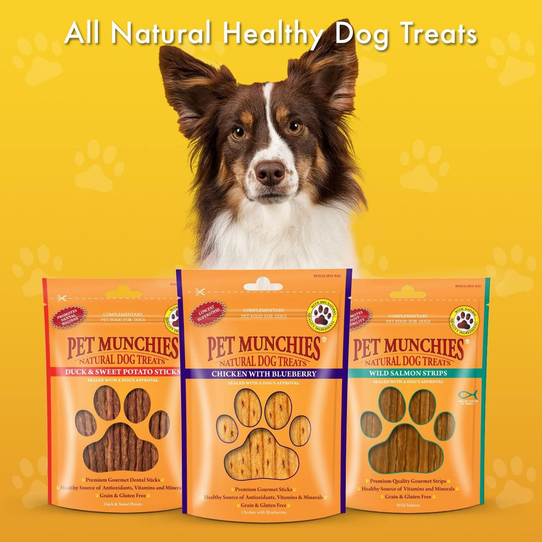 Pet Munchies Wild Salmon Strips Hundeleckerli, Premium Getreidefreies Hundekauspielzeug mit natürlic
