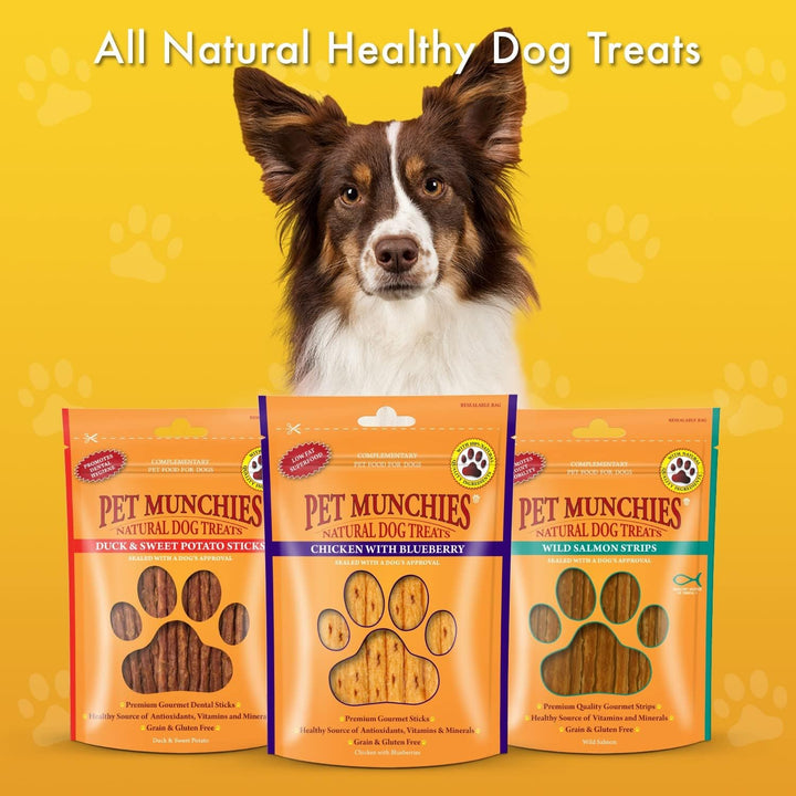 Pet Munchies Wild Salmon Strips Hundeleckerli, Premium Getreidefreies Hundekauspielzeug mit natürlic