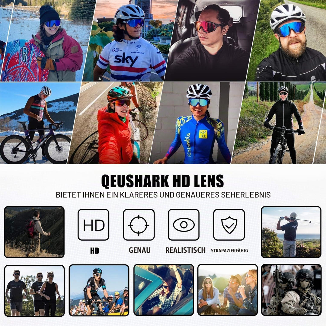 Queshark Fahrradbrille, TR90 Unbreakable Frame Polarisierte Sportsonnenbrille, Fahrradbrille für Män