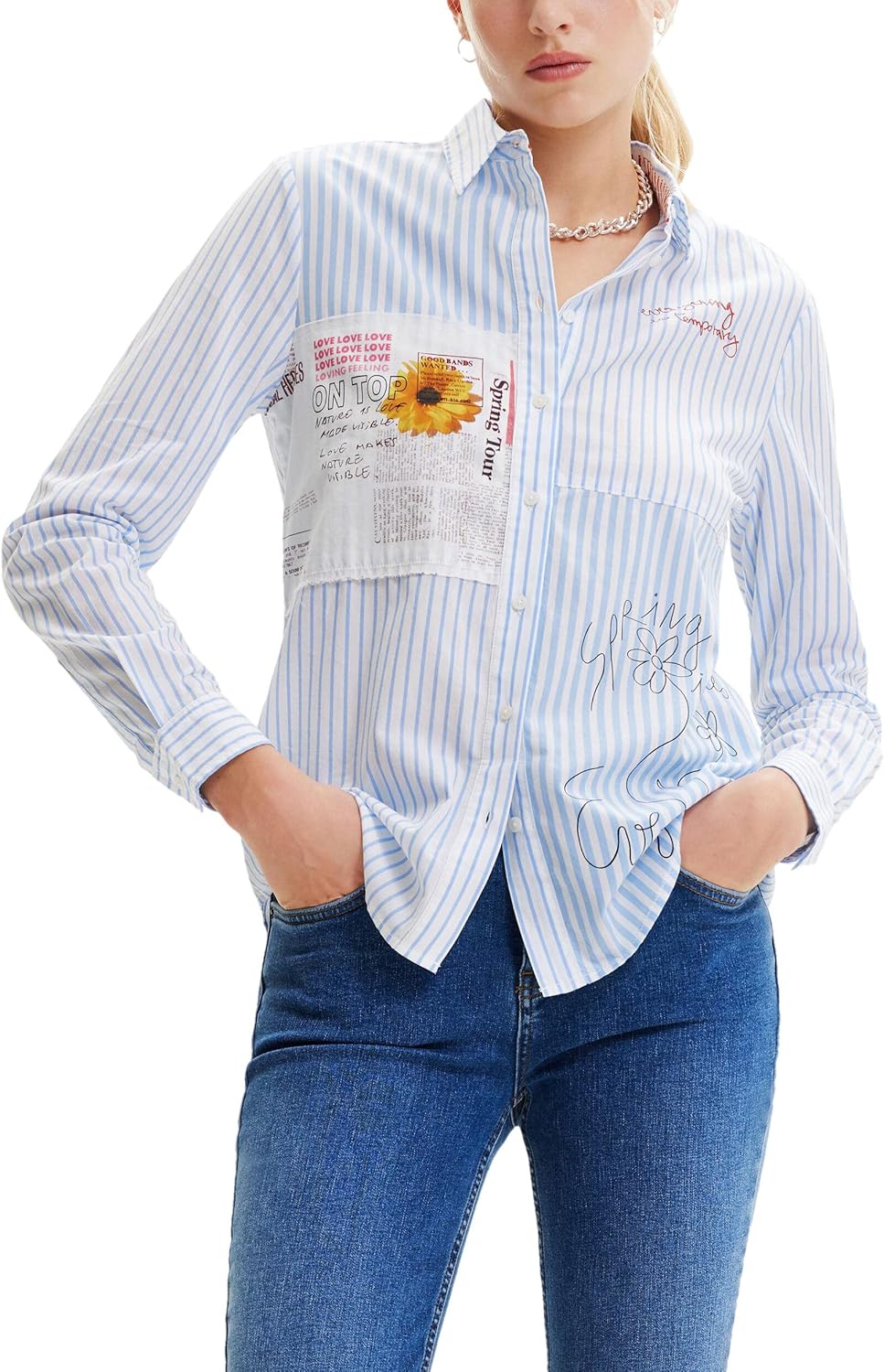 Desigual Damen Shirt L Blau, L Blau