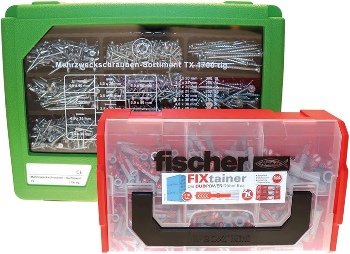 Fischer Allzweckdübel und Schraubenset, Grün, Rot; Sortimentkoffer (1910 Teile)